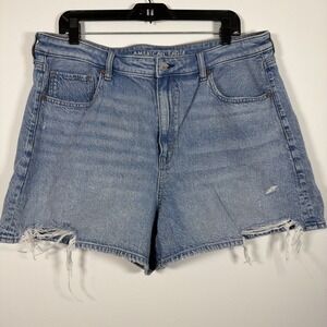 American Eagle Outfitters Mom Short Jean Denim Blue Frayed High Rise 18 Summer